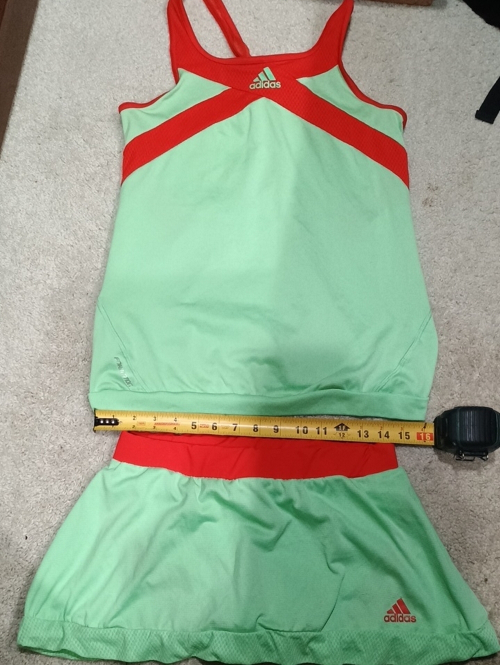 adidas adizero Climacool Mint Green and Red/Orange Womens' Tennis Skirt Set